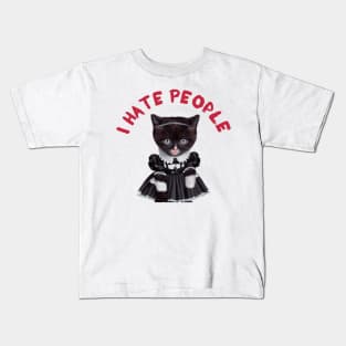 I Hate people cat dressed as Wednesday Addams Kids T-Shirt